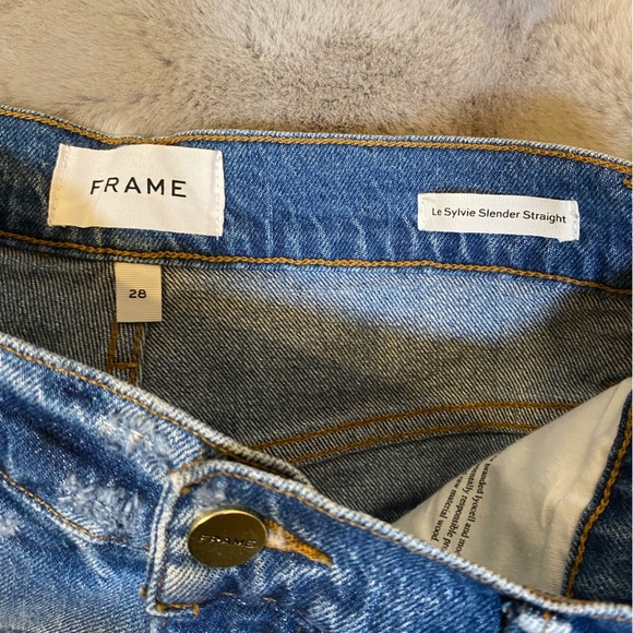 NWT Frame Denim Le Sylvie Jagged Edge Masonic LSYJEL14 Ultra High Rise Straight - Picture 13 of 15